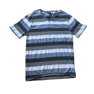 Hard Edge Men’s Blue/Gray Striped V-Neck T-shirt M